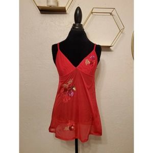 Victoria Secret Women's Mesh Nylon Cherry Sequin Print Top Size Large